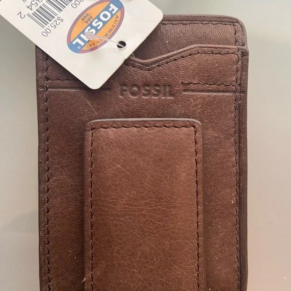 Vintage Fossil Men's Leather Brown Money Clip Wallet Card Holder - Picture 2 of 8